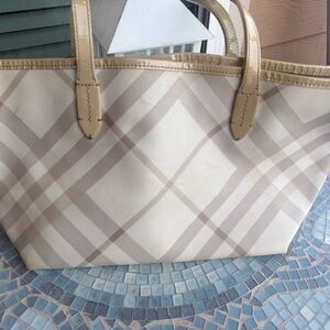 Burberry Beige and Cream Checkered Tote Bag, Vintage Hard to Find